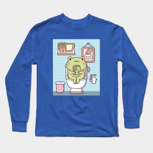 Cute Frog Chilling On Toilet Bowl Long Sleeve T-Shirt